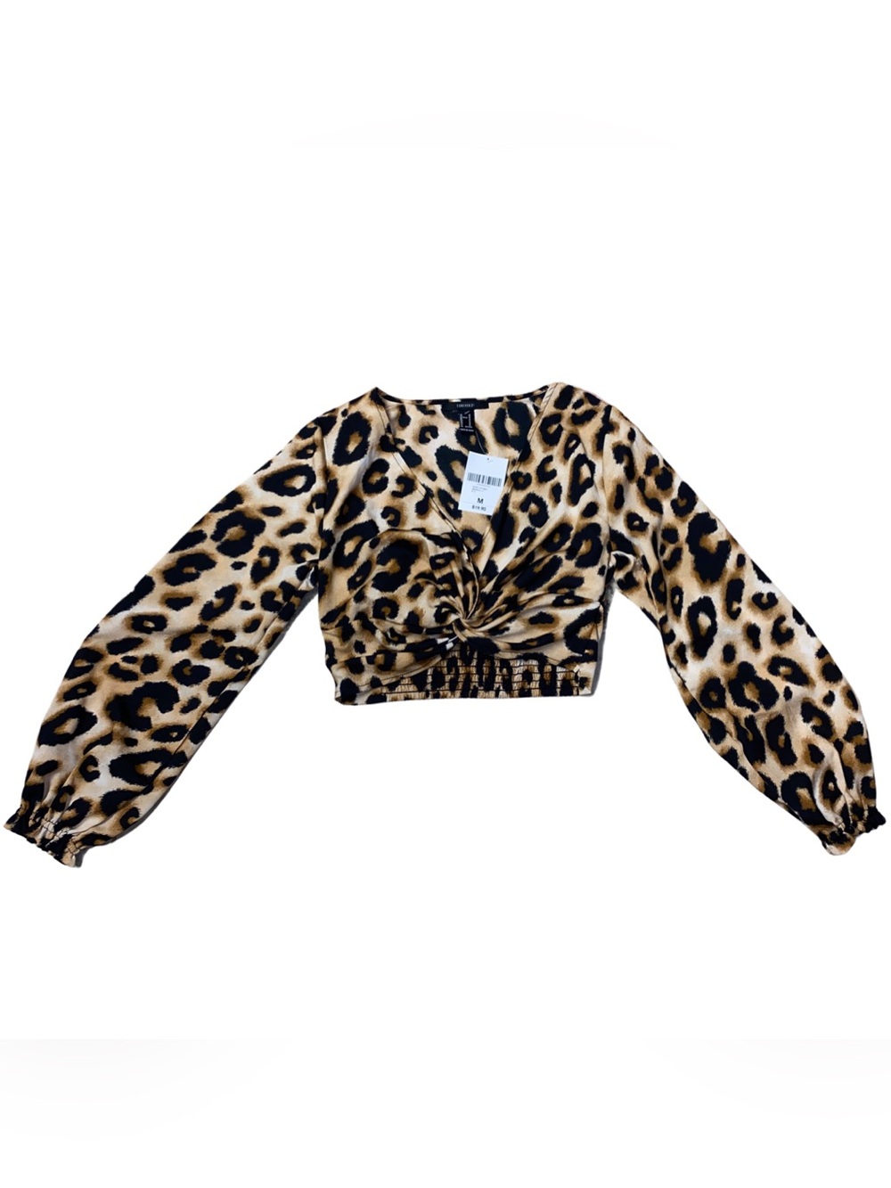 Forever 21 Leopard Print Twist-Front Cropped Blouse | Medium NWT